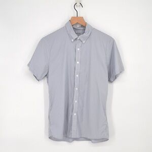 Abercrombie & Fitch Pinstripe Button Up Shirt Performance Short Sleeve Blue S